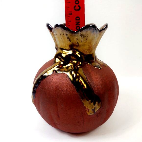 Mexican Clay Terracotta Pottery Vase Drip Glaze Gold Color Metal Dripping UNIQUE - Picture 7 of 9